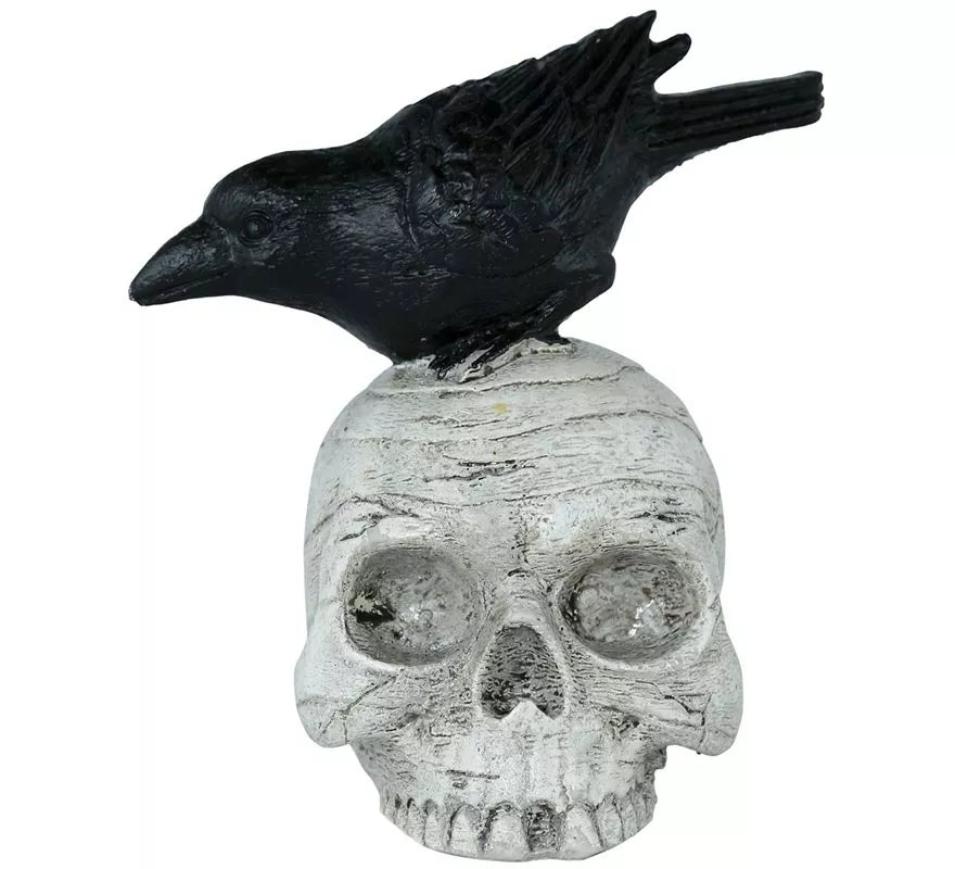 Translation missing: fr.Calavera con Cuervo de Resina de 14x9 cm