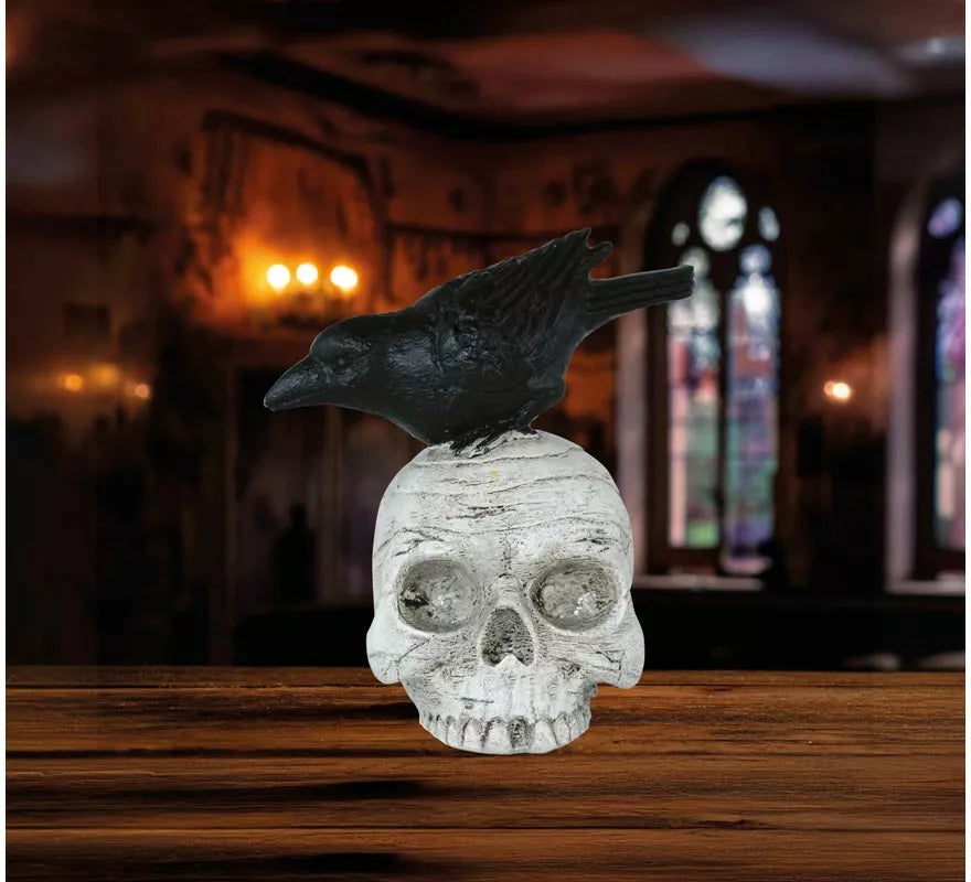 Translation missing: fr.Calavera con Cuervo de Resina de 14x9 cm
