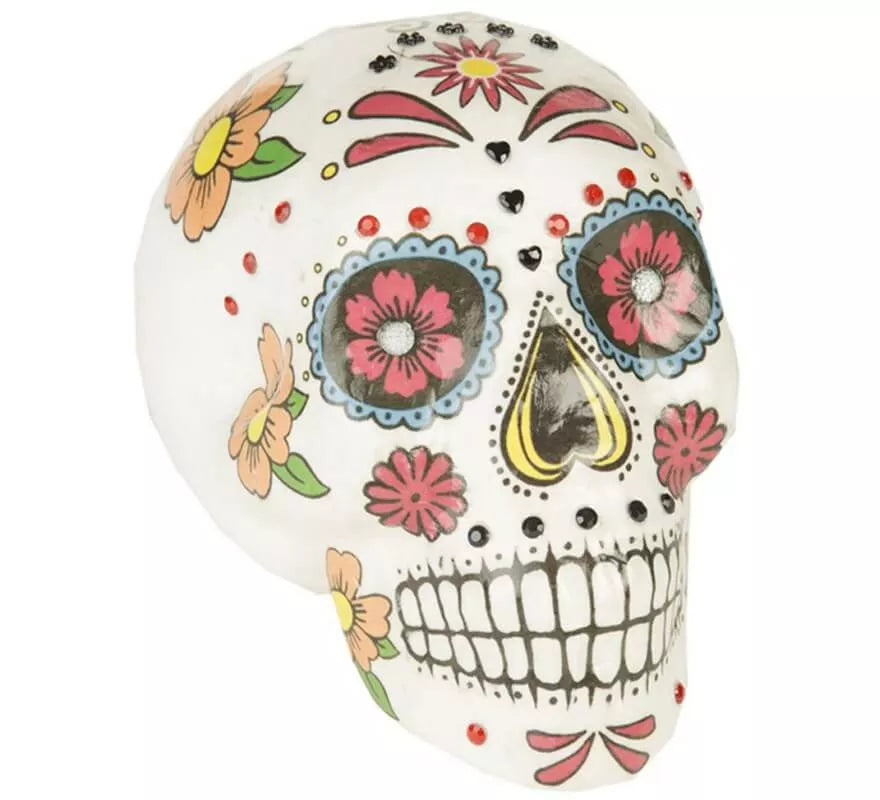 Translation missing: fr.Calavera Día de Los Muertos colorida de 19 cm