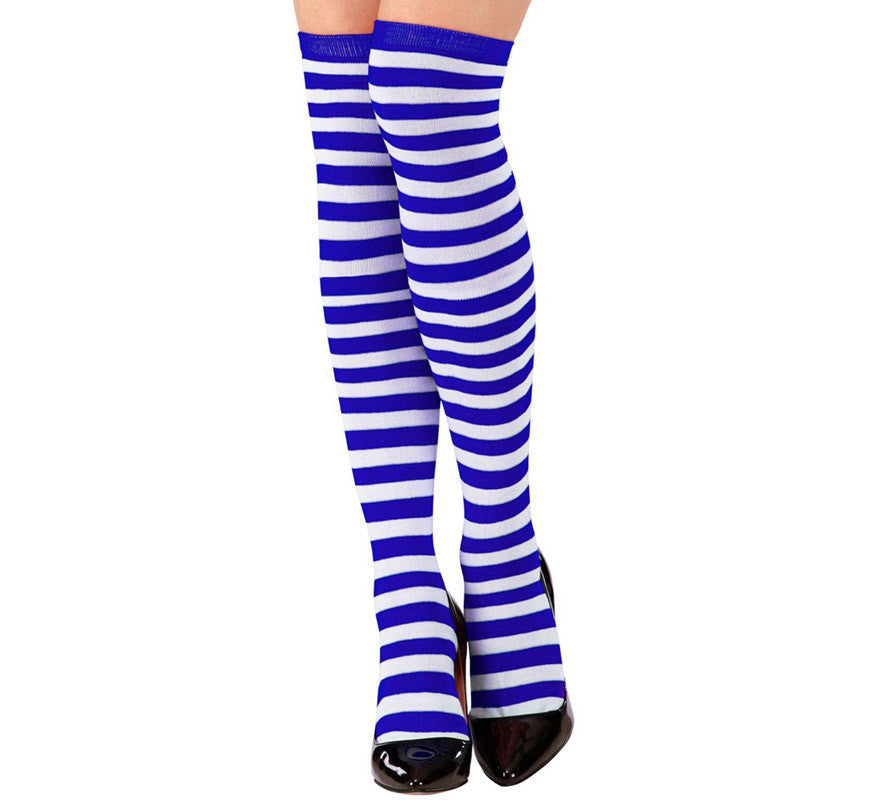 Translation missing: fr.Calcetines Altos a Rayas Blancas y Azules de 64 cm para mujer
