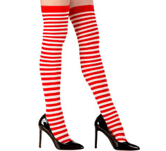 Chaussettes hautes 70 deniers pour femme à rayures rouges et blanches