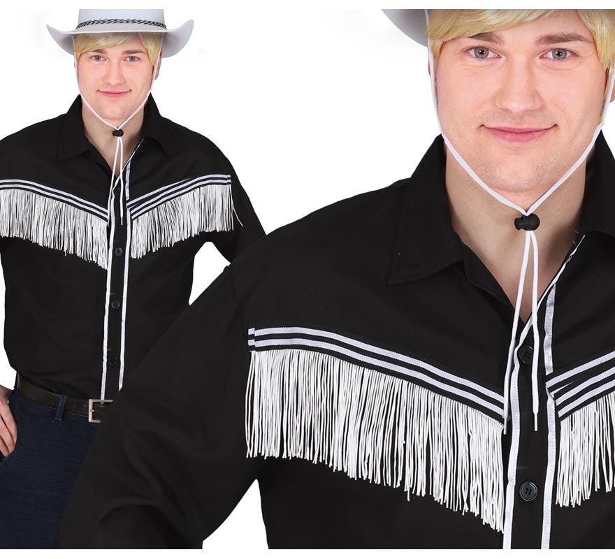 Translation missing: fr.Camisa de Vaquero negro con flecos adulto