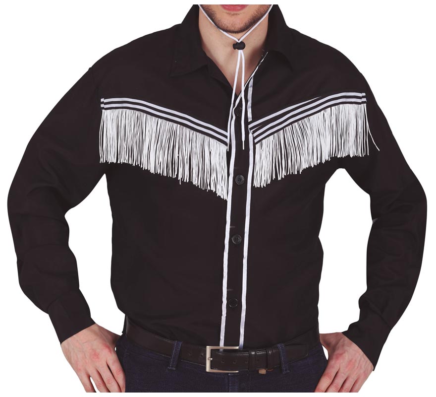Translation missing: fr.Camisa de Vaquero negro con flecos adulto