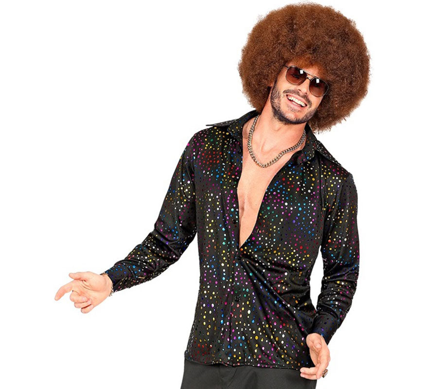 Translation missing: fr.Camisa Disco Años 70 negra multicolor para hombre