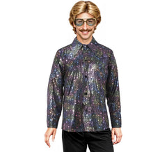 Chemise disco noire avec étoiles pour homme
