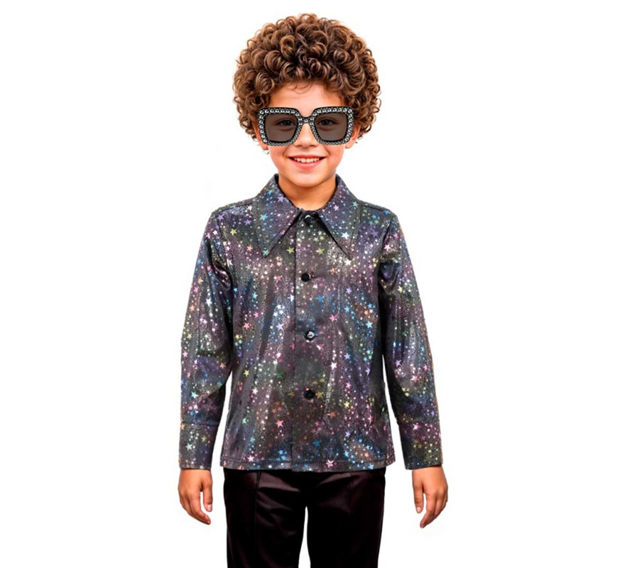 Translation missing: fr.Camisa Disco Bling negro con estrellas para niño