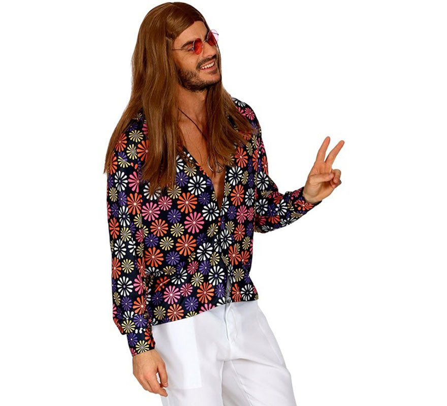 Translation missing: fr.Camisa Estampada de Hippie de los Años 70 con Flores para hombre