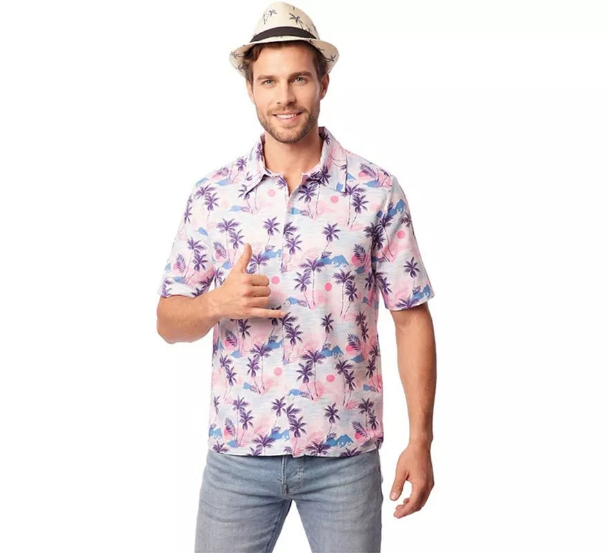 Translation missing: fr.Camisa Hawaiana estampado morado adulto