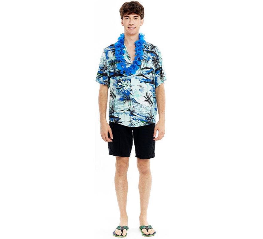 Translation missing: fr.Camisa Hawaiana Palmeras azul para hombre