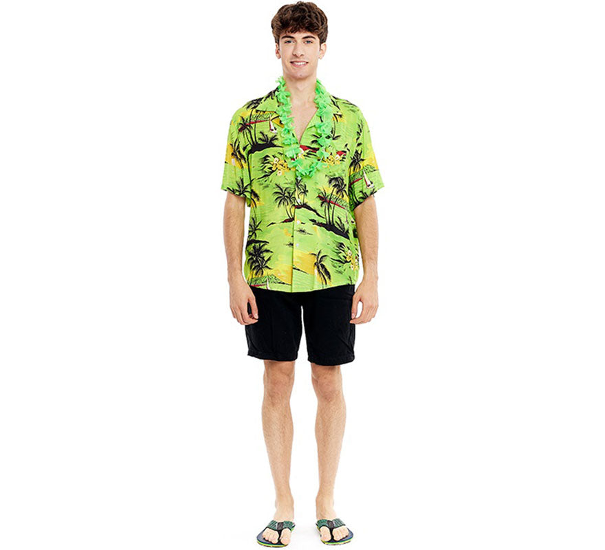 Translation missing: fr.Camisa Hawaiana Palmeras verde para hombre