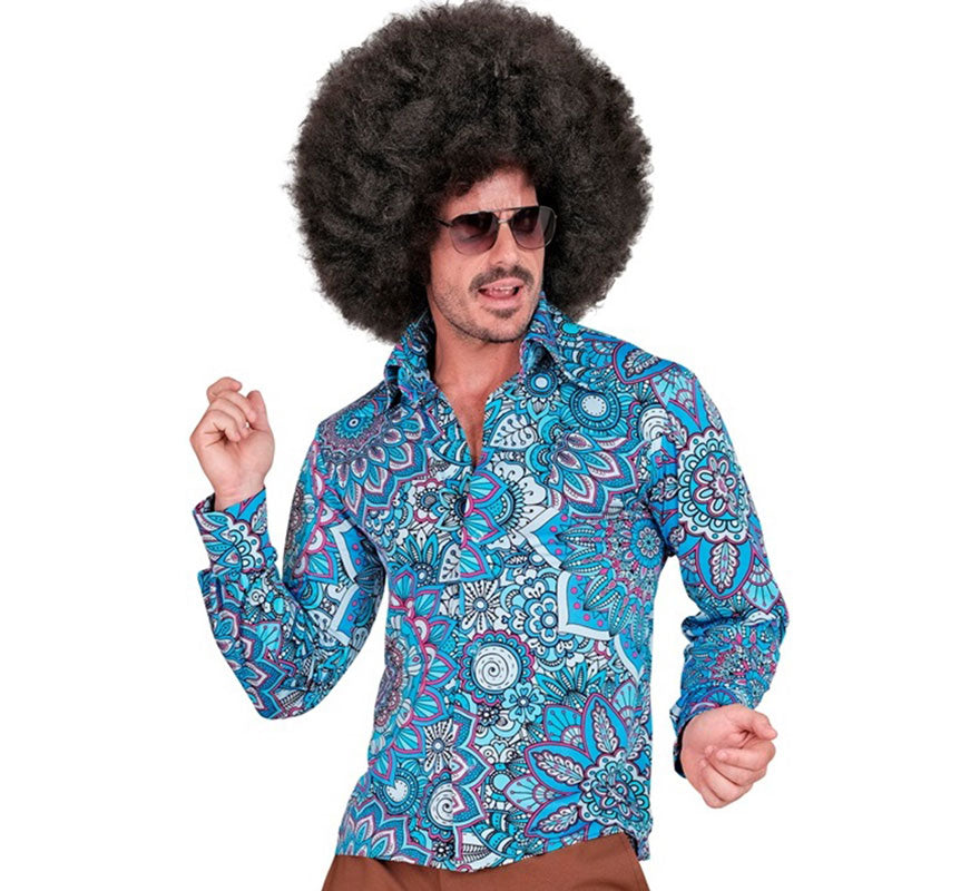 Translation missing: fr.Camisa Hippie de los Años 60 azul para hombre