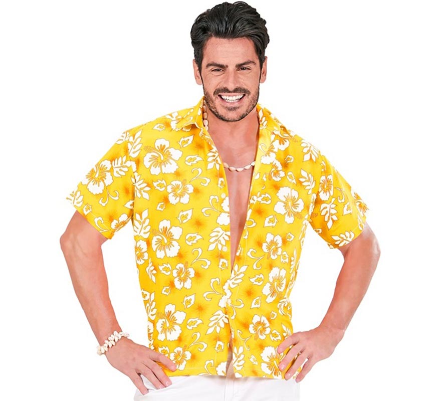 Translation missing: fr.Camisa manga corta Hawaiana con Flores amarilla para hombre