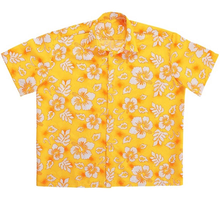 Translation missing: fr.Camisa manga corta Hawaiana con Flores amarilla para hombre