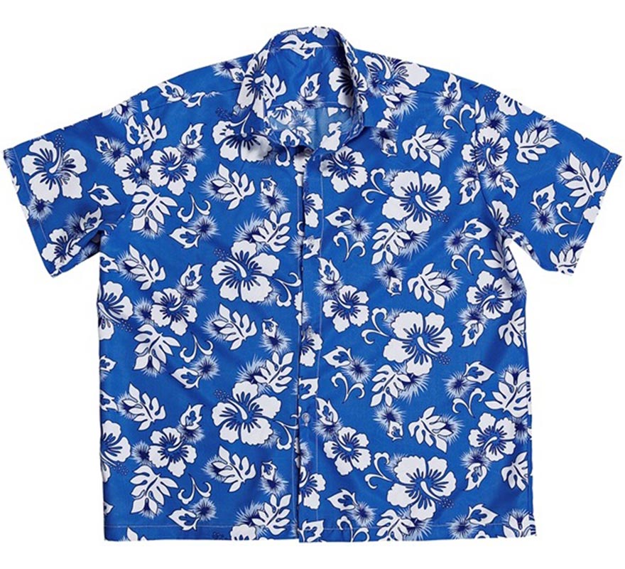 Translation missing: fr.Camisa manga corta Hawaiana con Flores azul para hombre