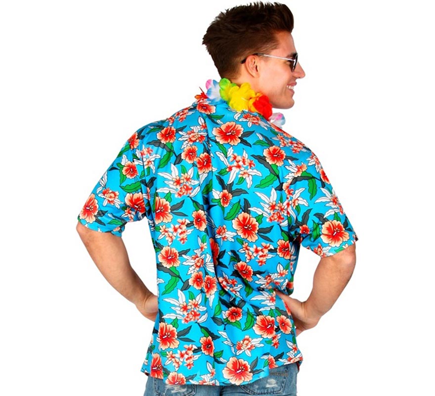 Translation missing: fr.Camisa manga corta Hawaiana Estampada azul para hombre