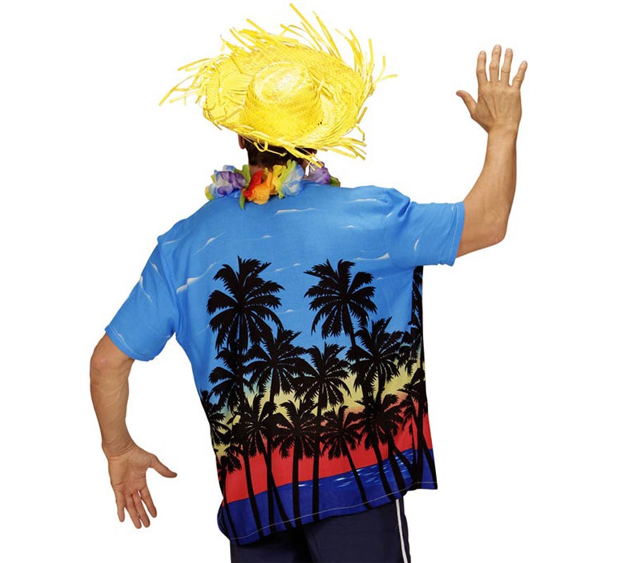 Translation missing: fr.Camisa manga corta Hawaiana Palm Beach azul para hombre