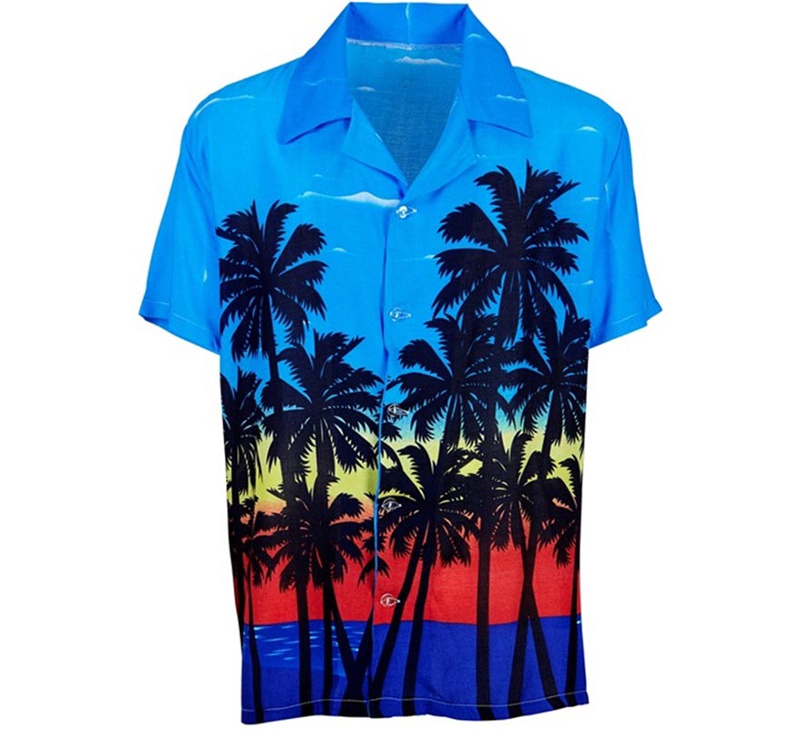 Translation missing: fr.Camisa manga corta Hawaiana Palm Beach azul para hombre