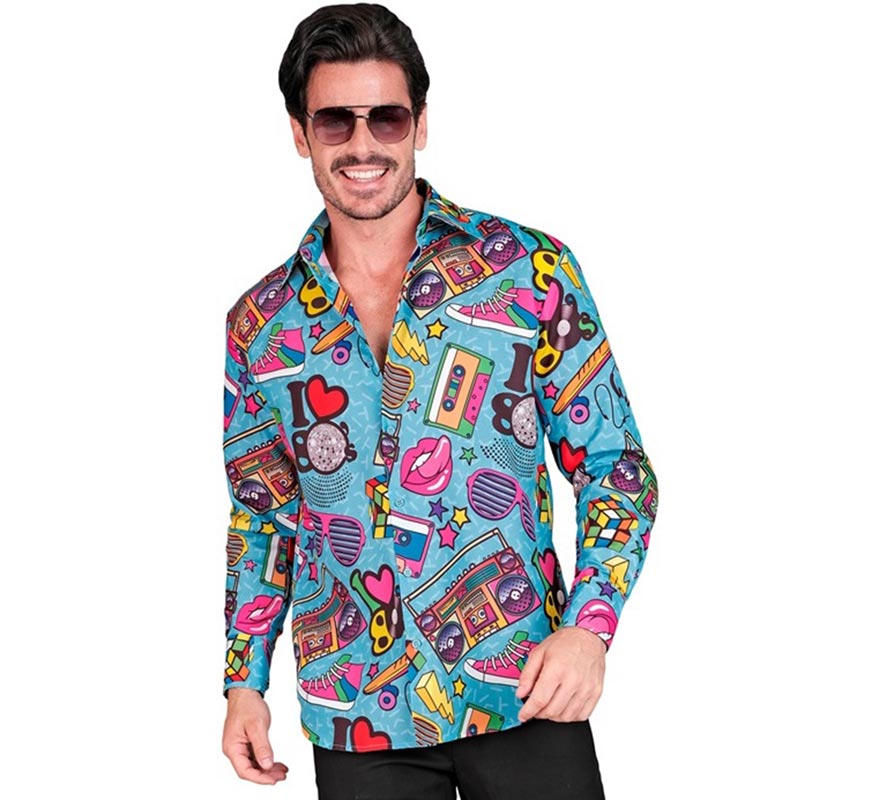 Translation missing: fr.Camisa manga larga Años 80 Estampado Retro para hombre