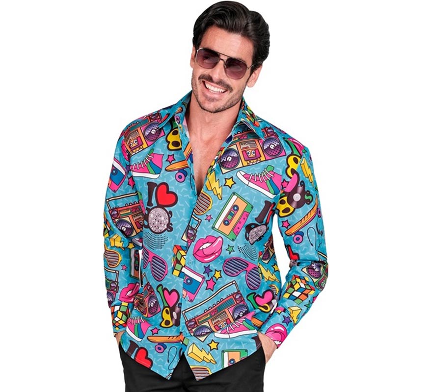 Translation missing: fr.Camisa manga larga Años 80 Estampado Retro para hombre