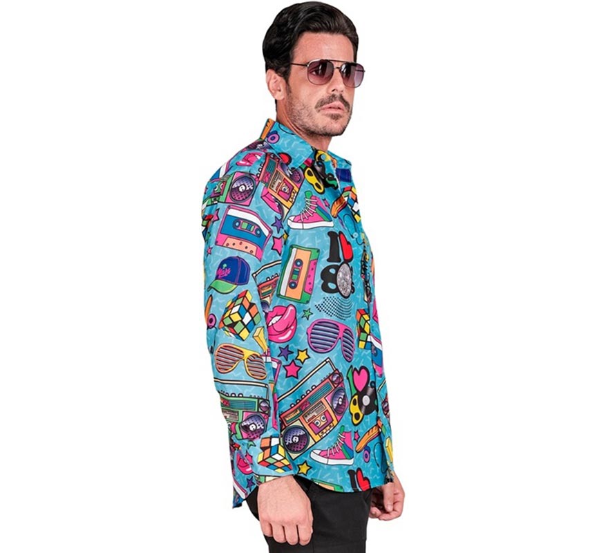 Translation missing: fr.Camisa manga larga Años 80 Estampado Retro para hombre