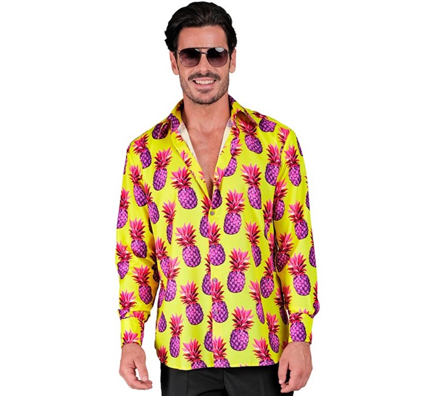 Translation missing: fr.Camisa manga larga Estampada Piñas neón para hombre