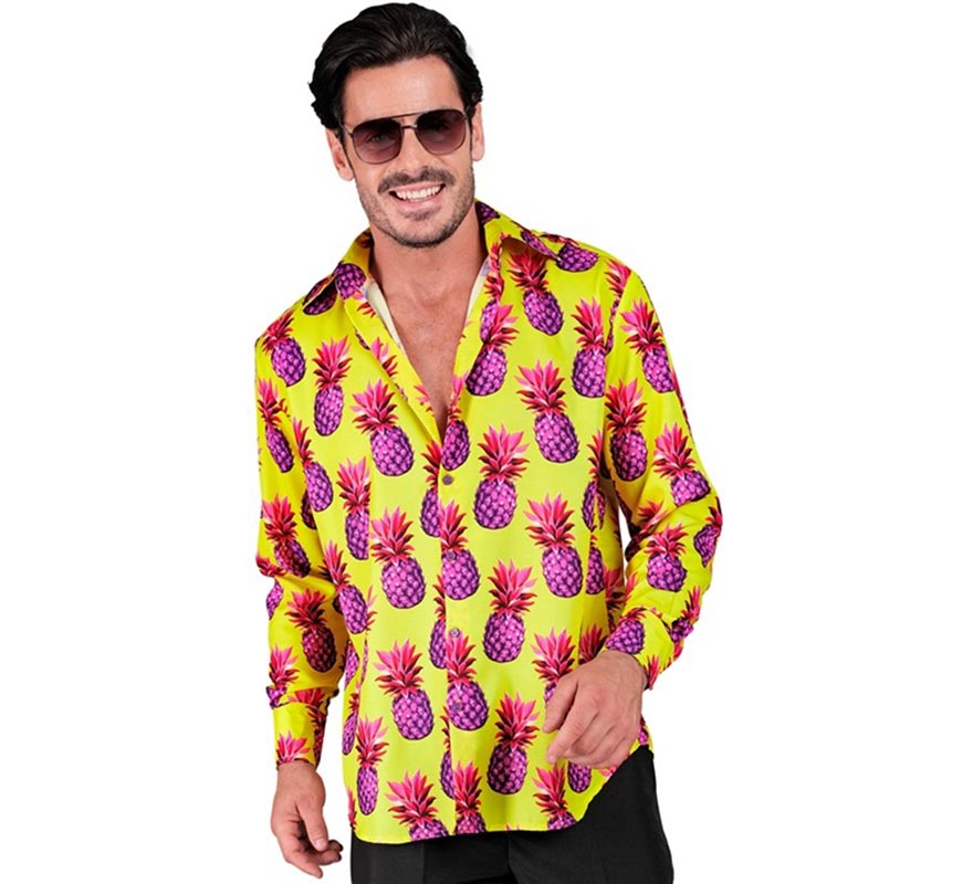 Translation missing: fr.Camisa manga larga Estampada Piñas neón para hombre