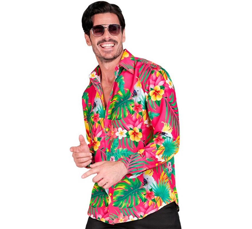 Translation missing: fr.Camisa manga larga Hawaiana Estampado Cacatúa para hombre