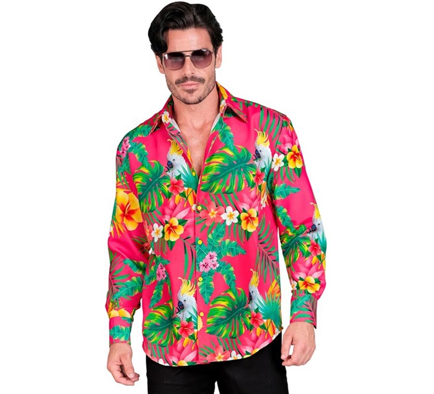 Translation missing: fr.Camisa manga larga Hawaiana Estampado Cacatúa para hombre