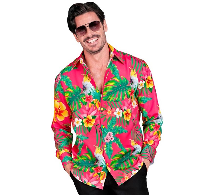 Translation missing: fr.Camisa manga larga Hawaiana Estampado Cacatúa para hombre