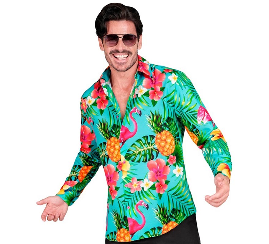 Translation missing: fr.Camisa manga larga Hawaiana Estampado Tropical para hombre