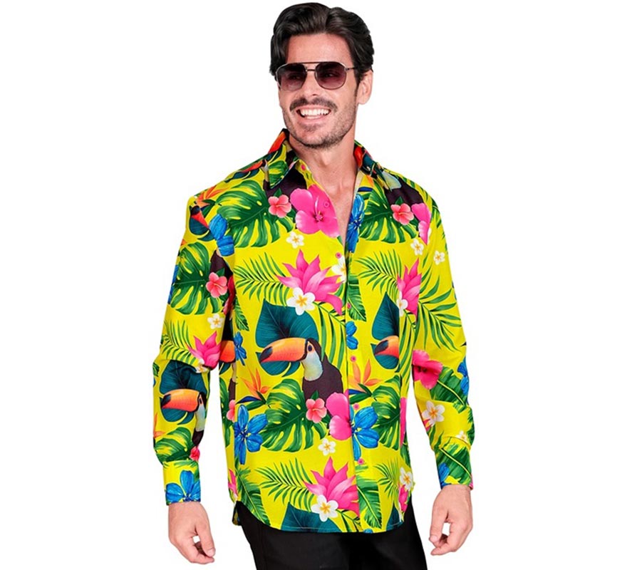 Translation missing: fr.Camisa manga larga Hawaiana Estampado Tucán para hombre