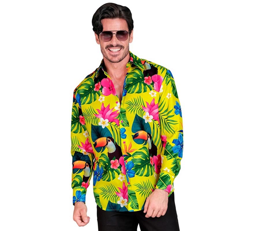 Translation missing: fr.Camisa manga larga Hawaiana Estampado Tucán para hombre
