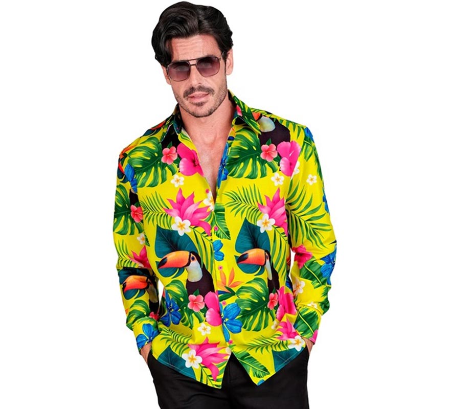 Translation missing: fr.Camisa manga larga Hawaiana Estampado Tucán para hombre