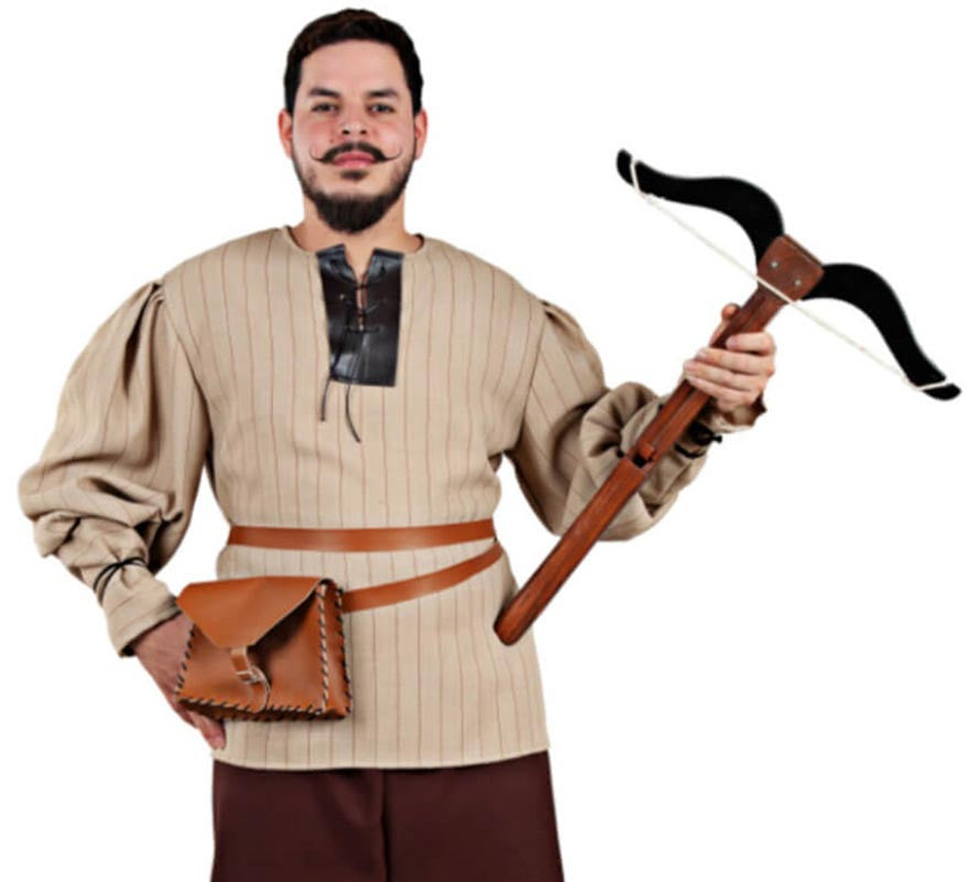 Translation missing: fr.Camisa Medieval beige a Rayas para hombre