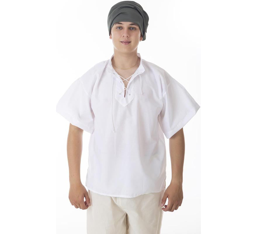 Translation missing: fr.Camisa Medieval o Pirata blanca con cordón para hombre