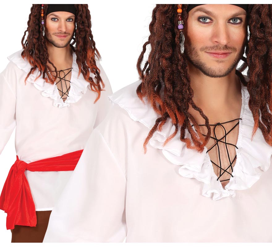 Translation missing: fr.Camisa Pirata blanca cuello abierto adulto