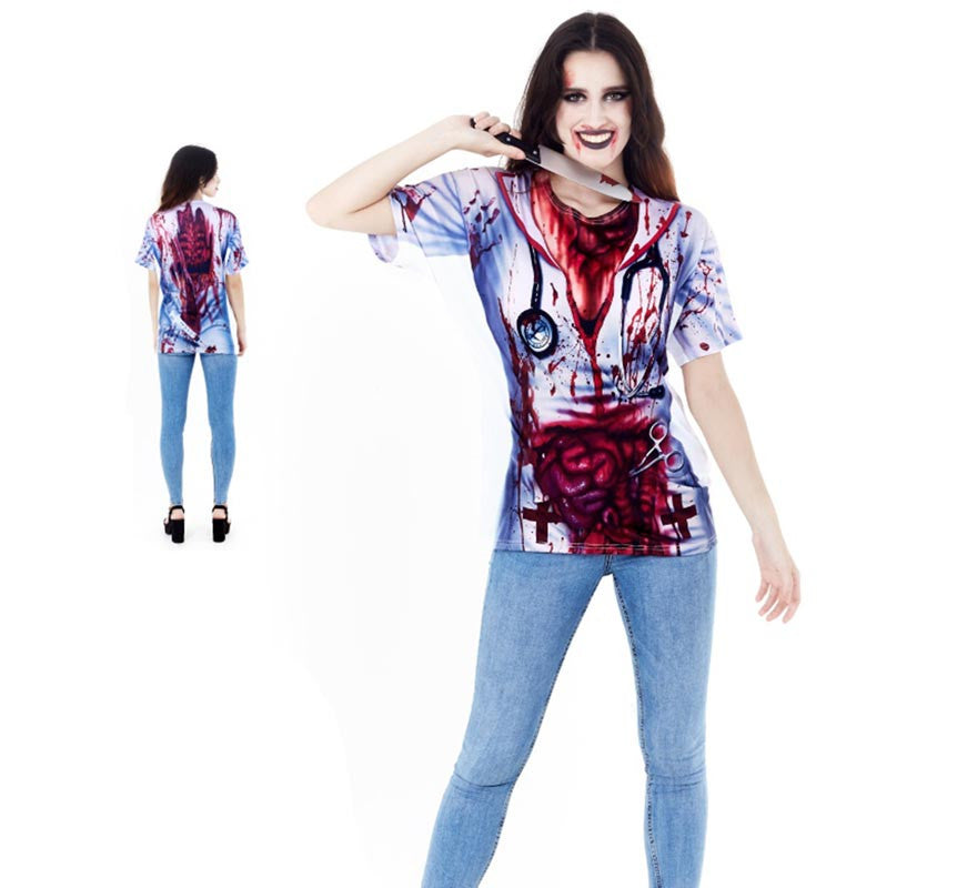 Translation missing: fr.Camiseta con estampado doctor asesino Halloween para mujer