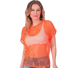 T-shirt en maille orange fluo pour femme