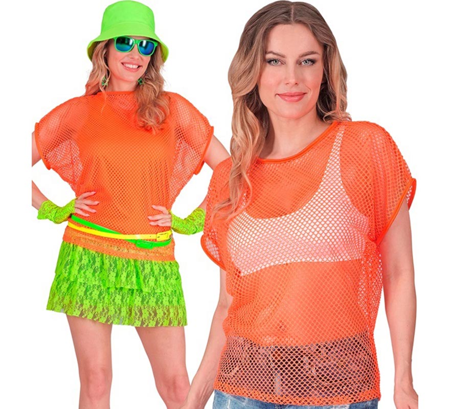 Camiseta de Malla naranja neón para mujer