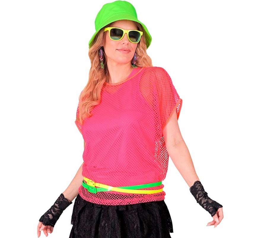 Camiseta de Malla rosa neón para mujer