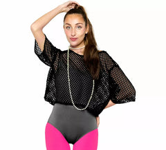 T-shirt noir en maille style années 80 pour femme