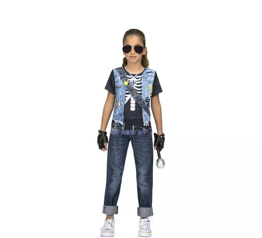 Translation missing: fr.Camiseta disfraz de Rockera Esqueleto para niña