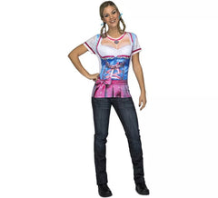 T-shirt déguisement de Tyrolienne Bleue et Rose pour femme