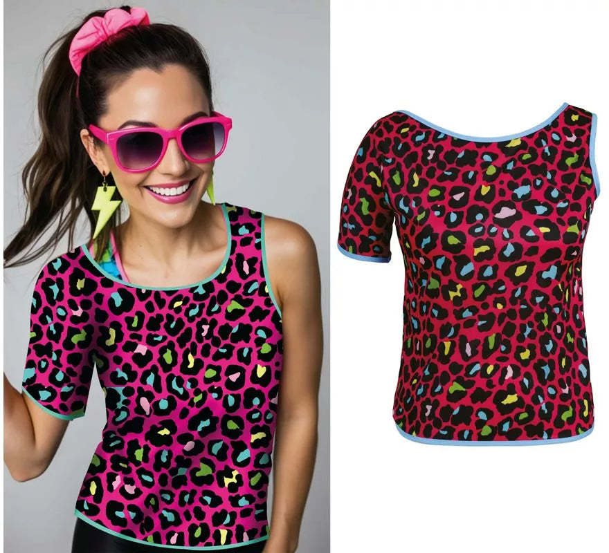 Translation missing: fr.Camiseta Leopardo multicolor Años 80 para mujer