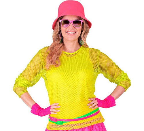 Camiseta manga larga de Malla amarilla neón para mujer