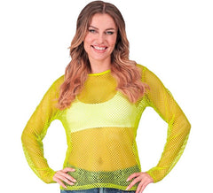 T-shirt à manches longues en maille jaune fluo pour femme