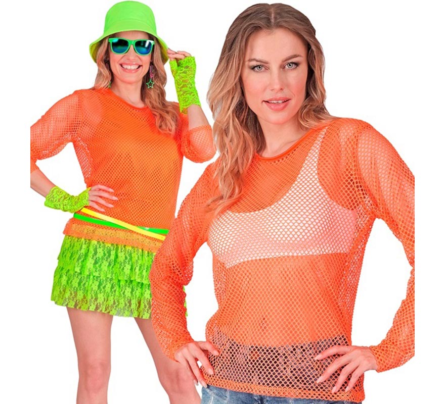 Translation missing: fr.Camiseta manga larga de Malla naranja neón para mujer