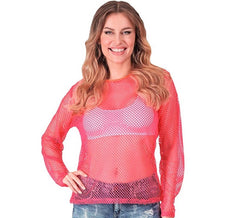 T-shirt à manches longues en maille rose fluo pour femme