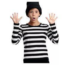 T-shirt mime ou prisonnier à rayures noires et blanches pour enfants