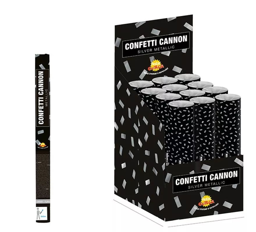 Translation missing: fr.Cañon de Confetti Kabuki de color Plata Metalizado de 50 cm para Bodas